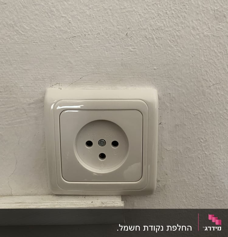 שקע חשמל לבן מותקן על קיר